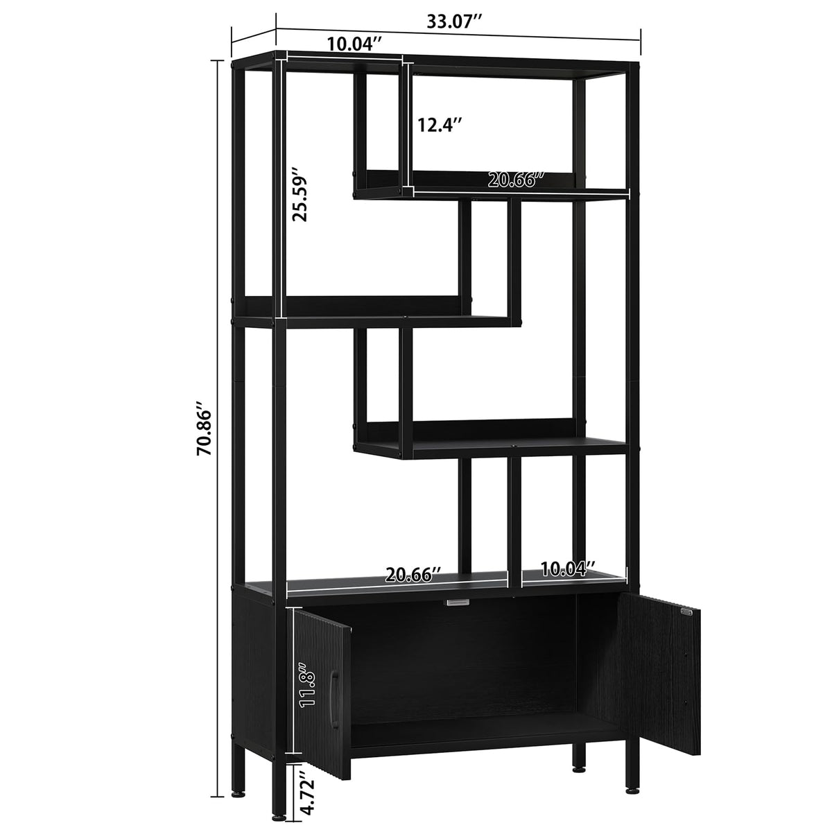 5-Tier Bookcase with Fluted Cabinet