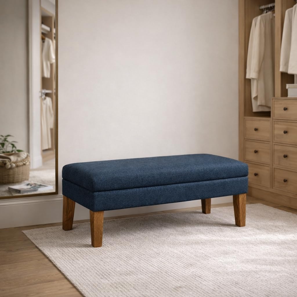 Navy Upholstered Storage Bench