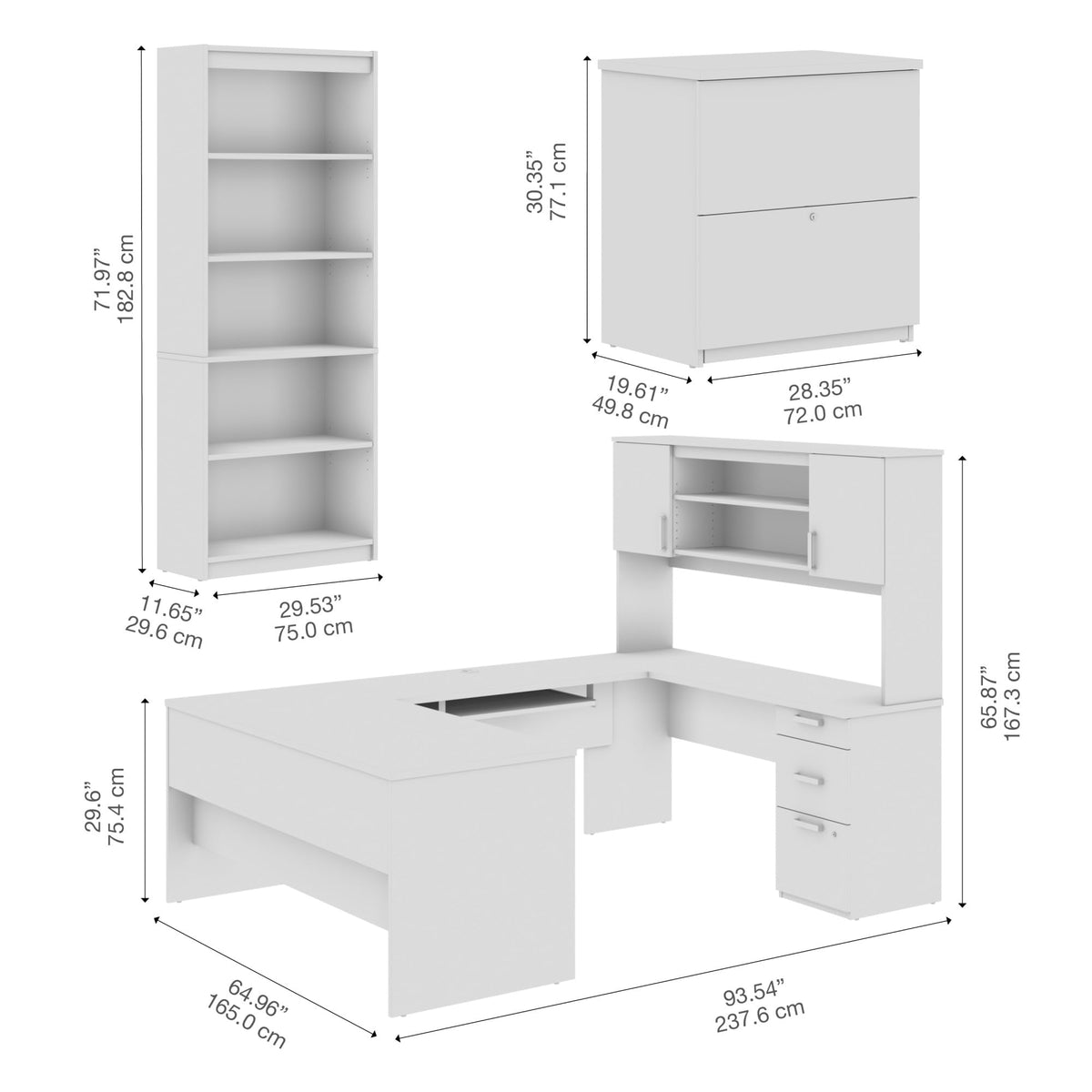 U-Shaped Desk with Hutch & Office Storage Set