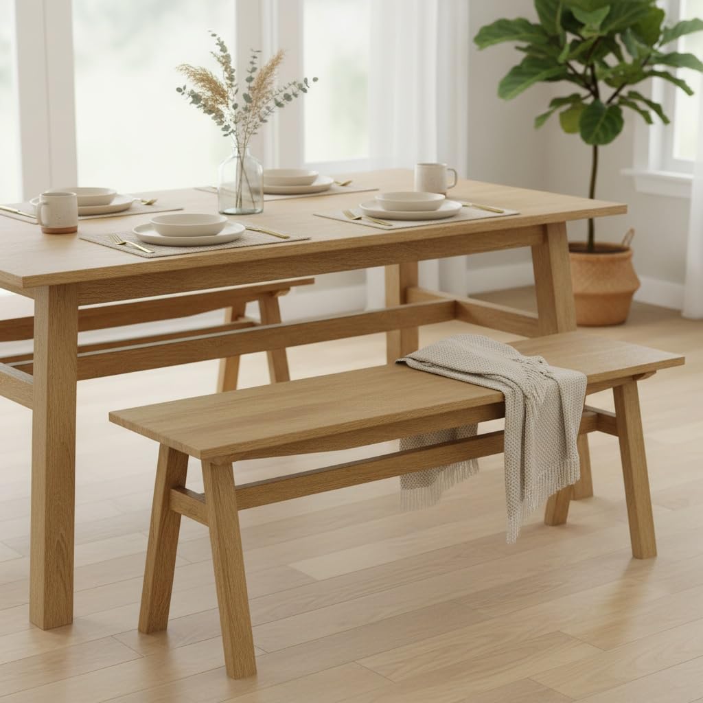 LukeAlon Rustic Solid Wood Dining Bench, Log Legs 18" Wide Seat