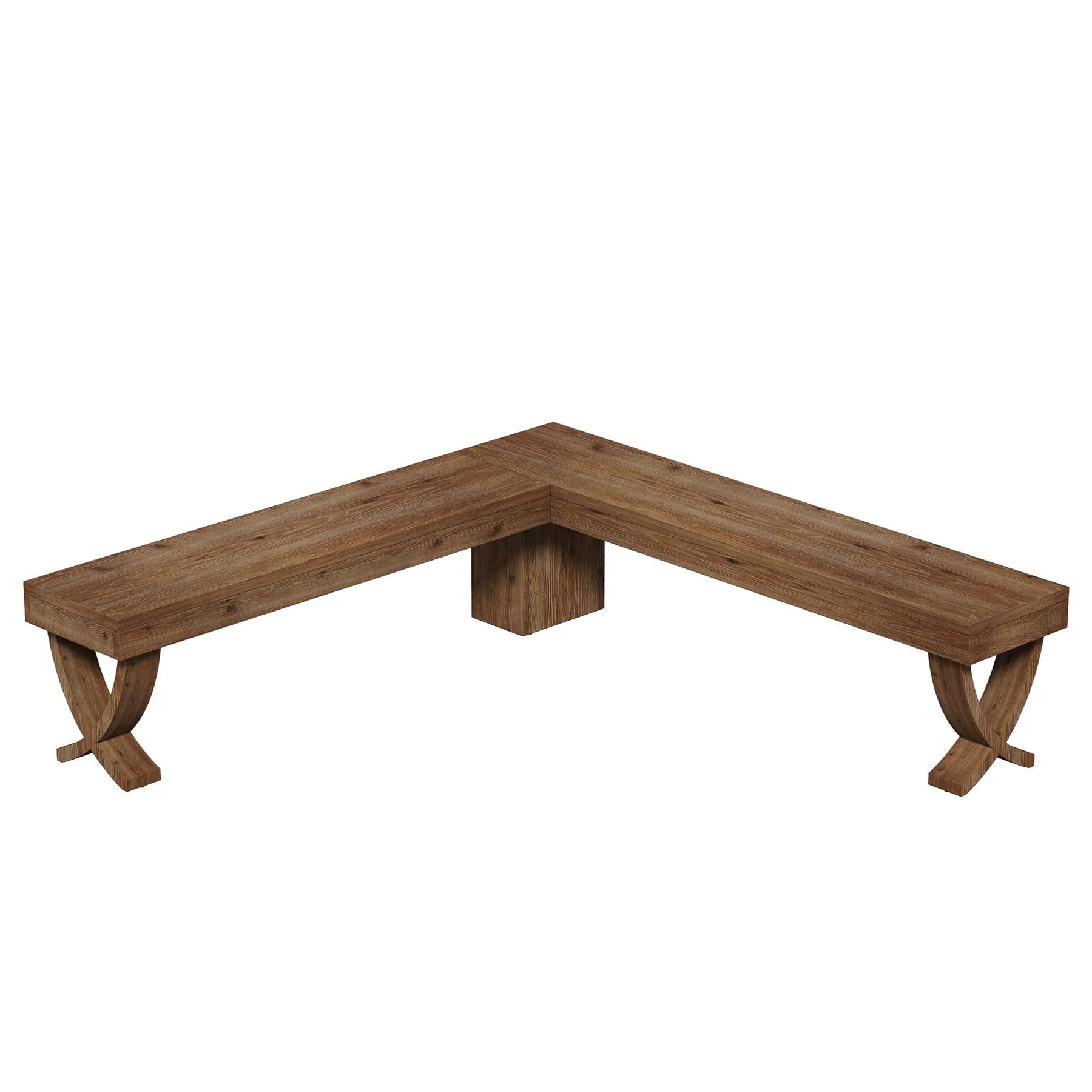 TRIBEWOOD L Shaped Solid Wood Corner Bench, 55-Inch Farmhouse Table Bench with X-Shaped Leg, Backless Entryway Shoe Bench, for Dining Room, Hallway, Rustic Brown