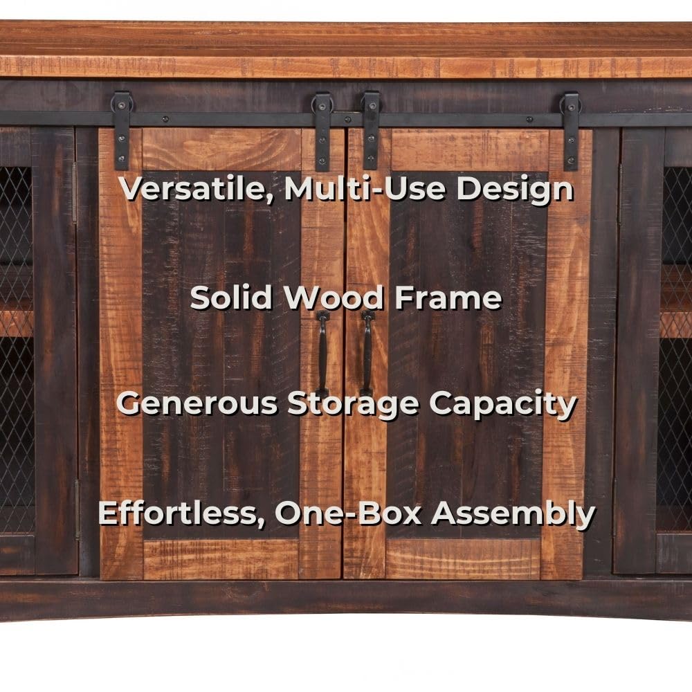 Martin Svensson Home Rustic 65" Wood Entertainment Center, Black and Honey
