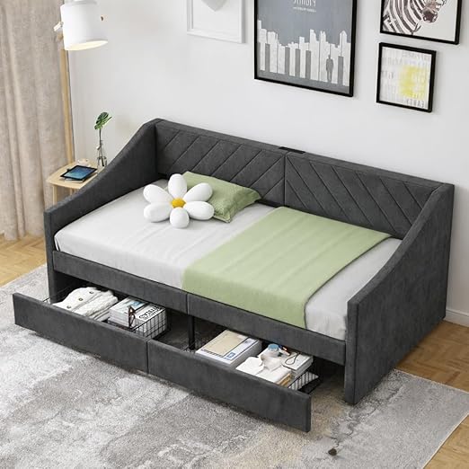 Twin Daybed with Storage Drawers & Charging Station