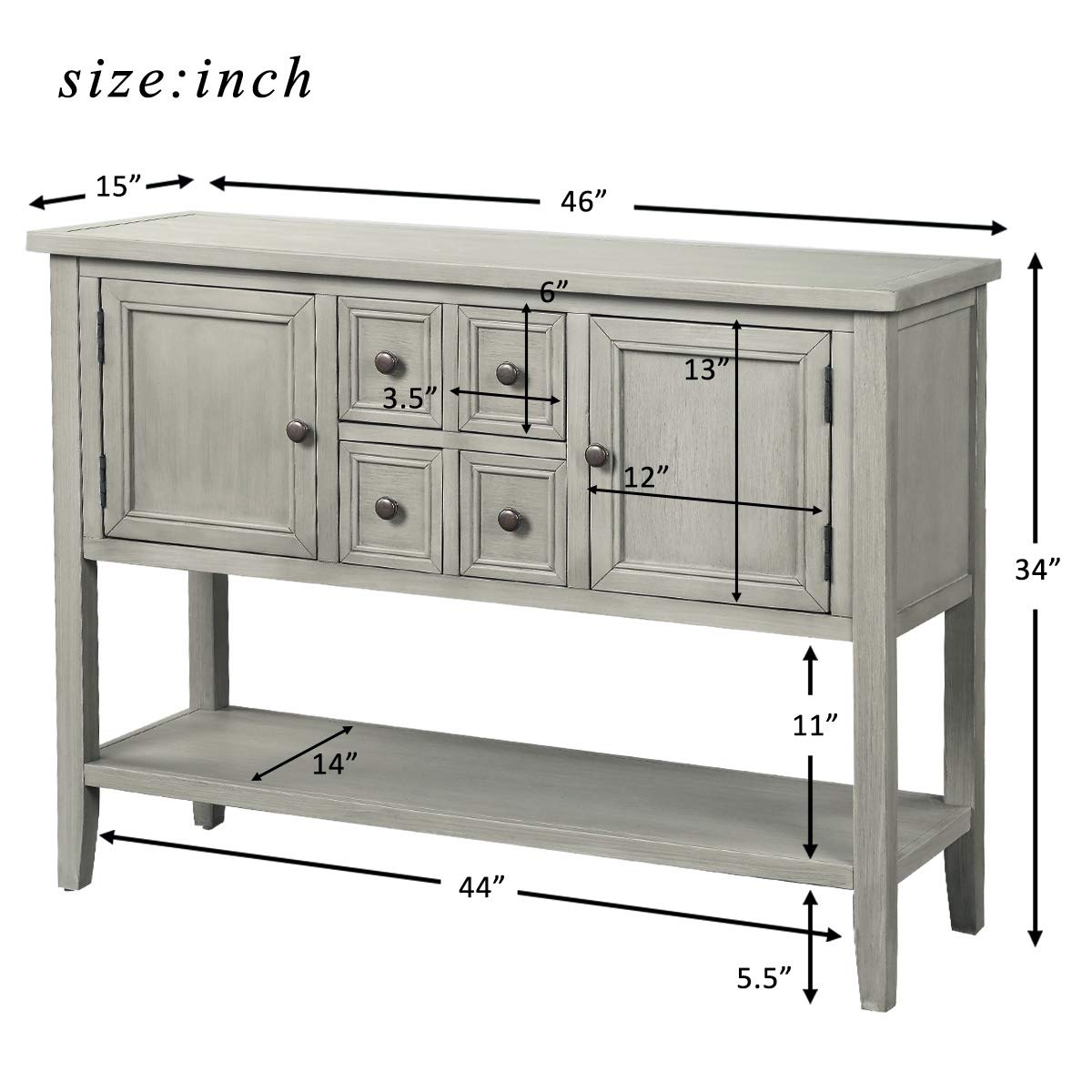 Merax Modern Wood Buffet Table with Storage Shelf, 2 Drawers and 2 Cabinets Buffet Coffee Bar Cabinet for Living Room Dinning Room Kitchen (Antique Gray)