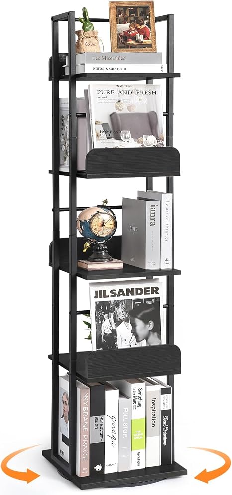 5-Tier 360° Rotating Bookshelf Tower with Metal Frame