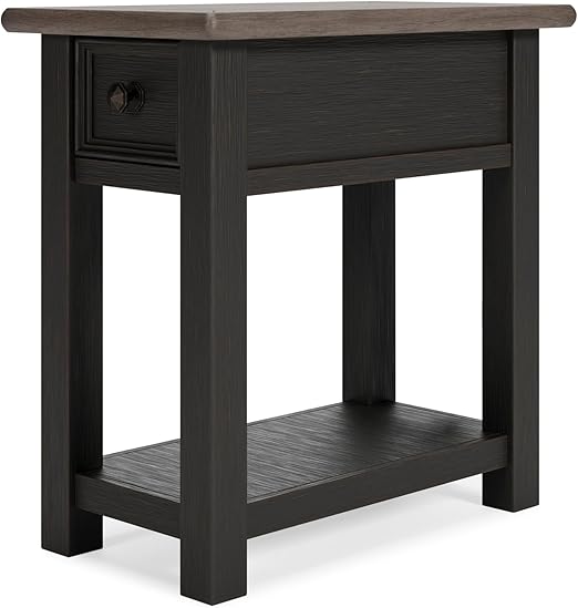 Farmhouse Chairside End Table with Charging Station & Drawer