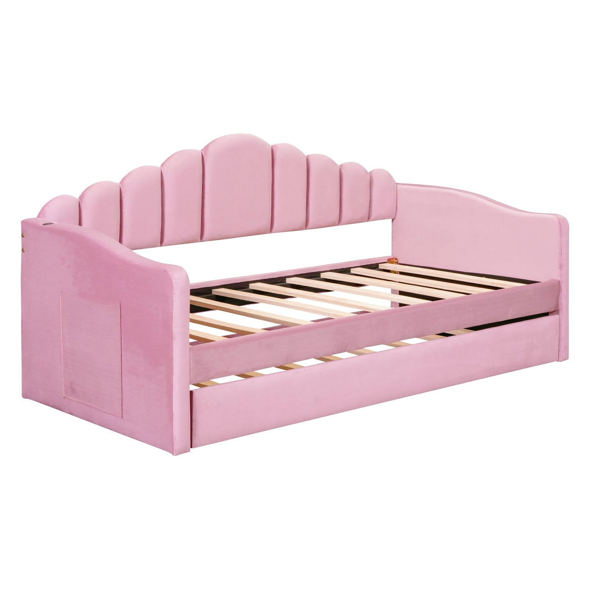 Merax Twin Daybed with Trundle, Upholstered Velvet Sofa Bed with Storage