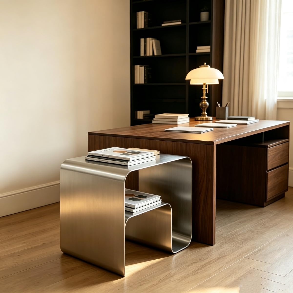 Silver Stainless Steel Side Table