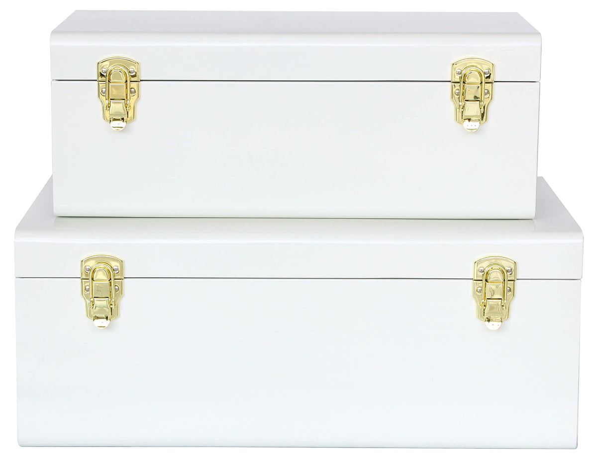 Vixdonos Metal Trunk Decorative Storage Box Set of 2 College Dorm Chest with Handle (White)