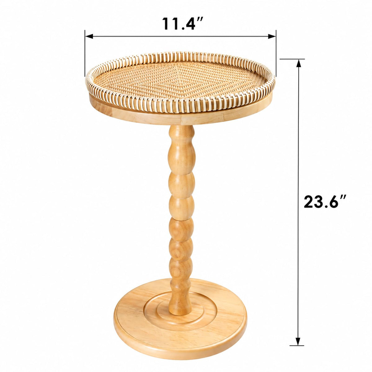 2 Pack Rattan Round Side Table, Rubberwood‌ Drink Table for Small Spaces