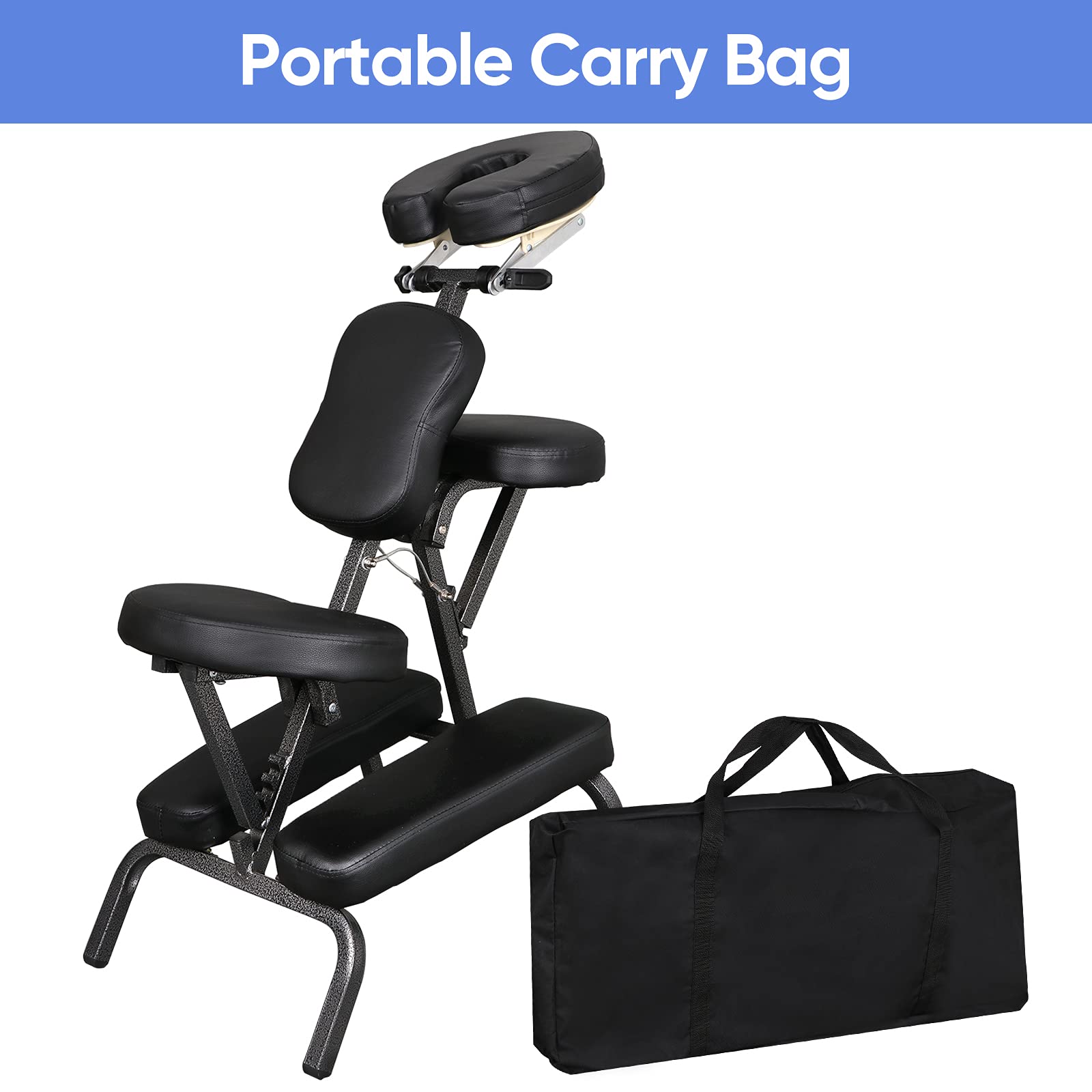 ZENY Portable Massage Chair, Tattoo Spa Therapy Chair, Adjustable, Black, PU Leather, Aluminum, Modern Style, 23"L x 18"W x 42"H, 250 Lbs Weight Capacity, Relaxing