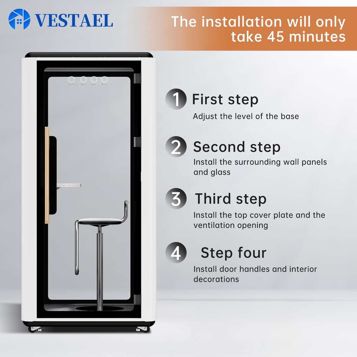 VESTAEL Soundproof Office Pod Booth, Quiet Meeting Pod with Acoustic Panels, Portable Modular Pod, Privacy Booth for Private Phone Calling Mobile Roller with Desk, LED Light, Fans and AC USB Ports