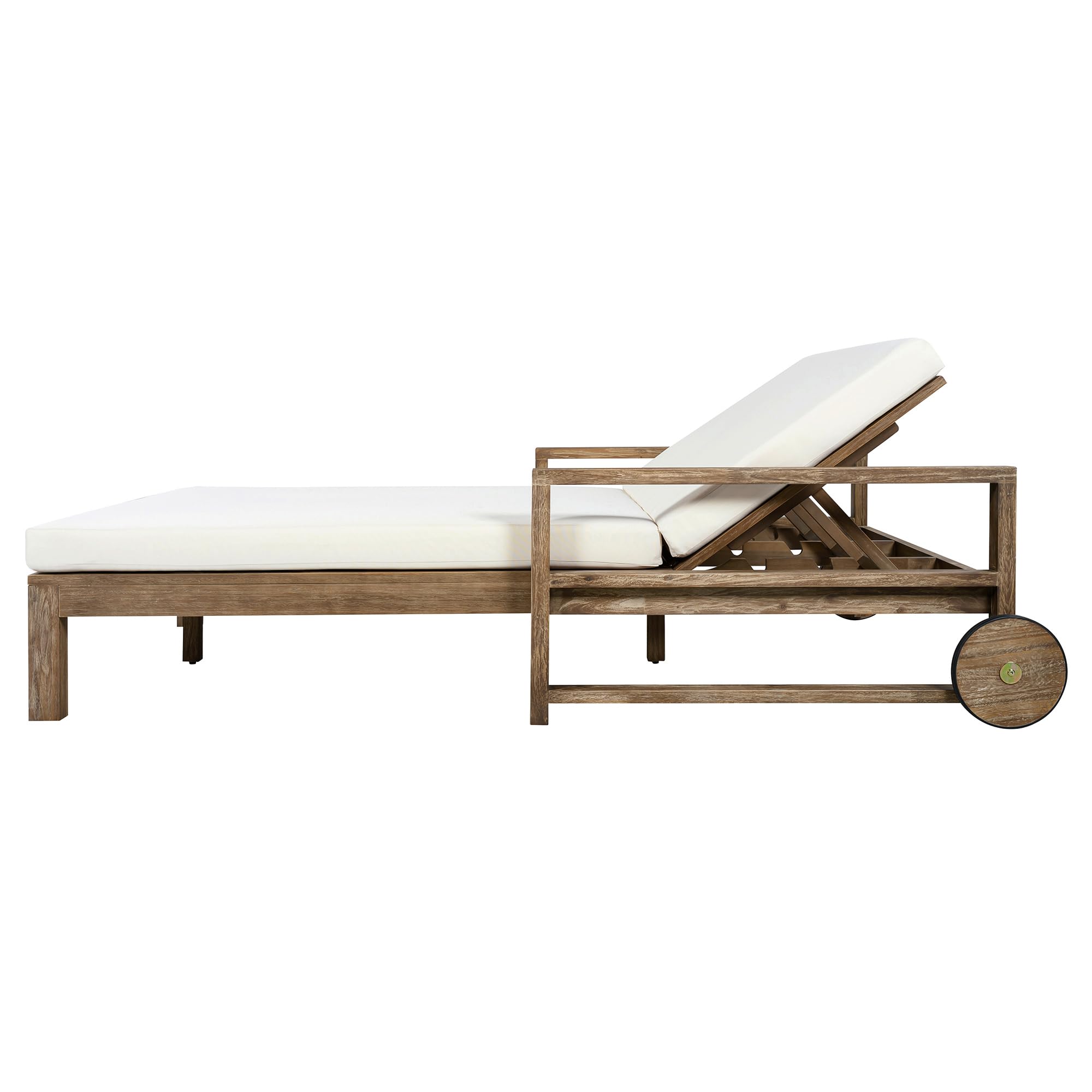 Merax Acacia Wood Outdoor Daybed Sofa, Farmhouse Patio Sun Lounger with Adjustable Backrest, High-Density Cushions & Removable Wheels, Weather Resistant for Garden, Poolside, Backyard, Beige
