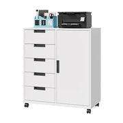 5-Drawer Metal Storage Cabinet with Printer Stand & Shelved Door