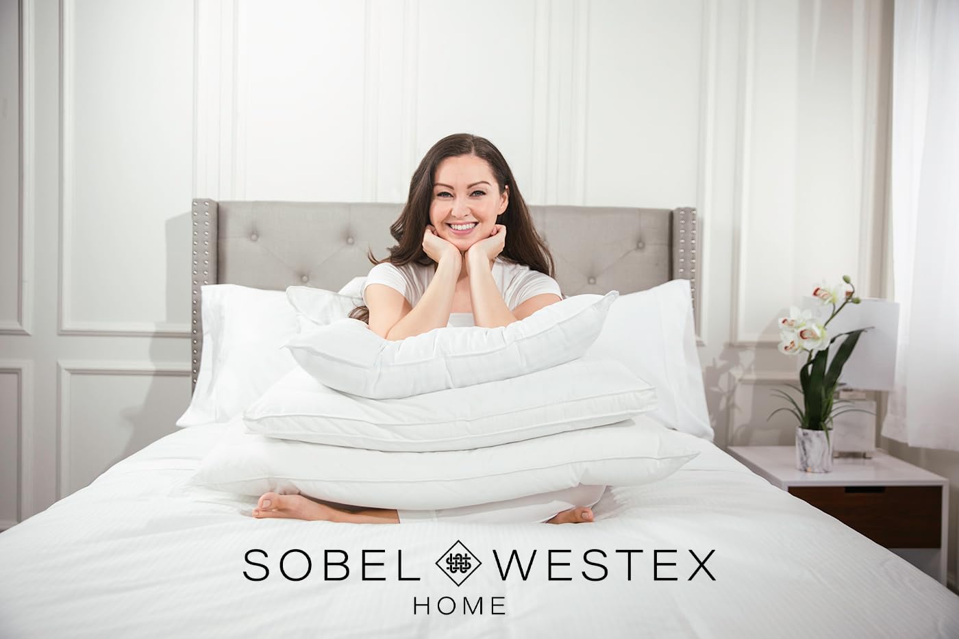 Sobel Westex Sobella Hotel Pillow Queen Size for Side Sleepers - 300TC 100% Cotton Cover with Gel Fiber Fill for Consistent Neck Support, Hotel and Resort Quality, Machine Washable, 20x30