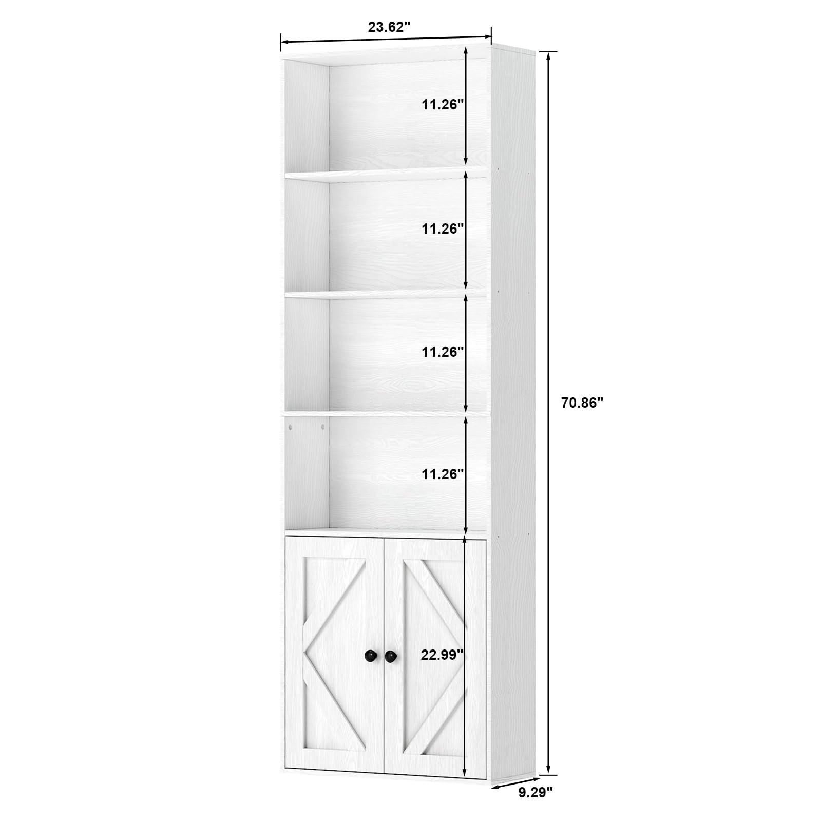 Shoueryaes Bookshelf, 6-Tier Floor Bookcase with 2 Bottom Doors, 9.29"x23.62"x70.86", Storage Cabinet Bookshelves for Home Office, Living Room, Bedroom-White