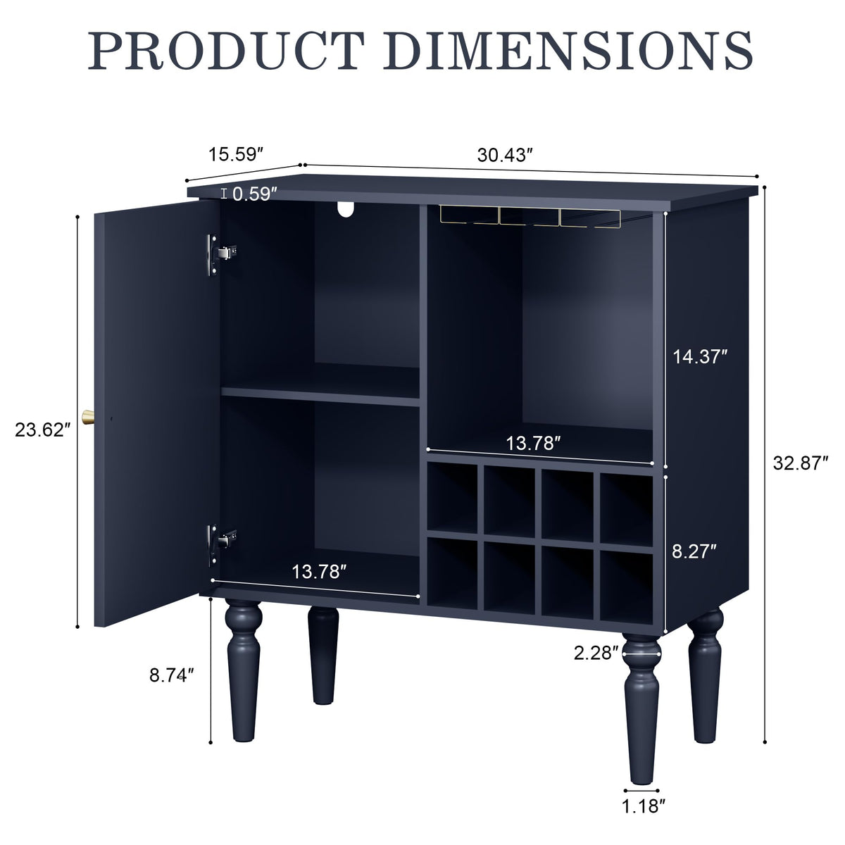 Surmorn Arched Fluted Coffee Bar Cabinet with Storage& Wine Racks, Blue