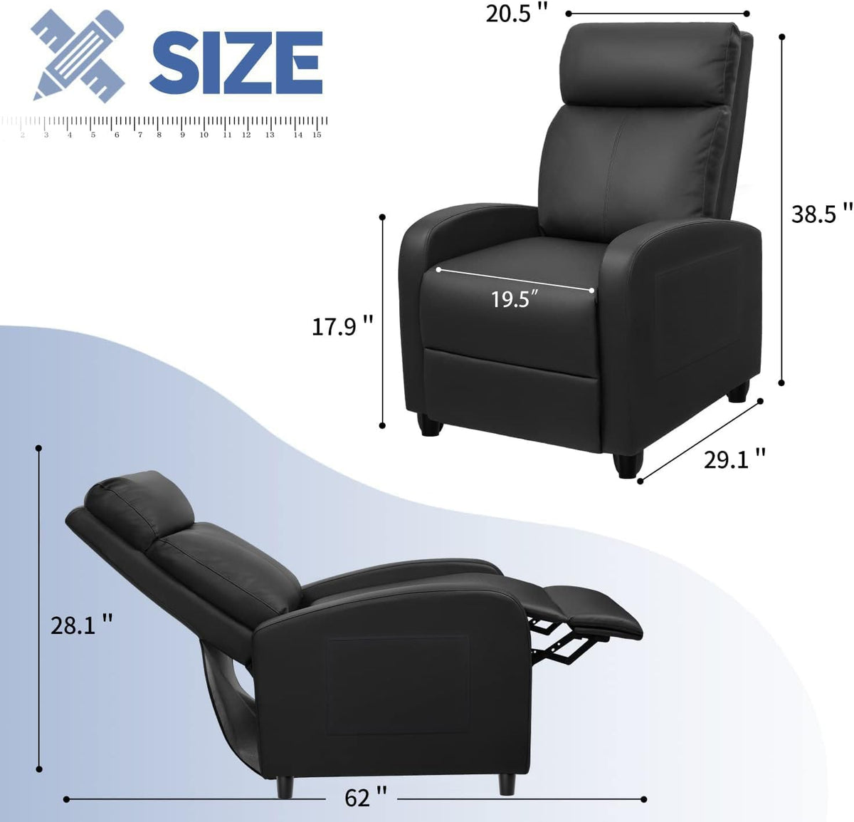 Furniwell Massage Recliner Chair for Living Room PU Leather Reclining Chair