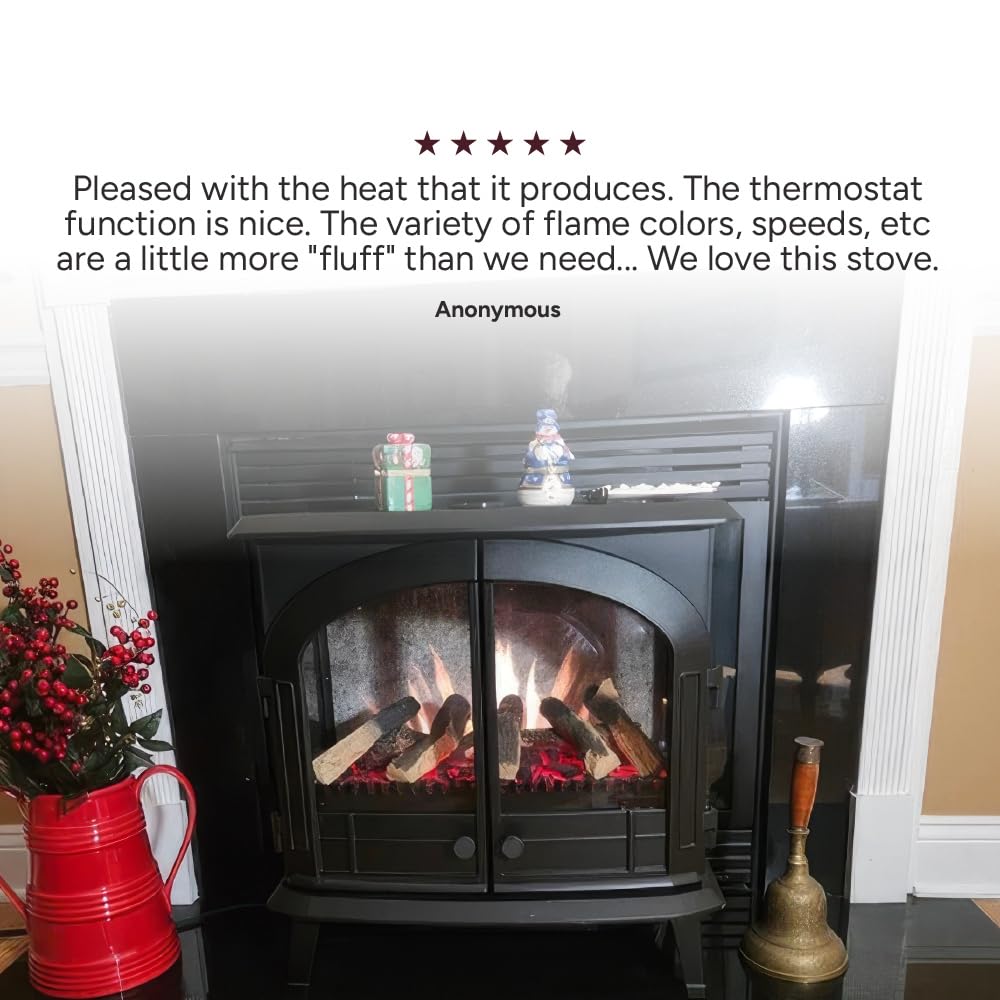Modern Ember Harlowe Freestanding Electric Fireplace Stove Heater in Black with Multi-Color Ember Bed | Smart Technology | Alexa/WiFi Enabled | 1500W | Indoor Portable Heater | Safety Shutoff
