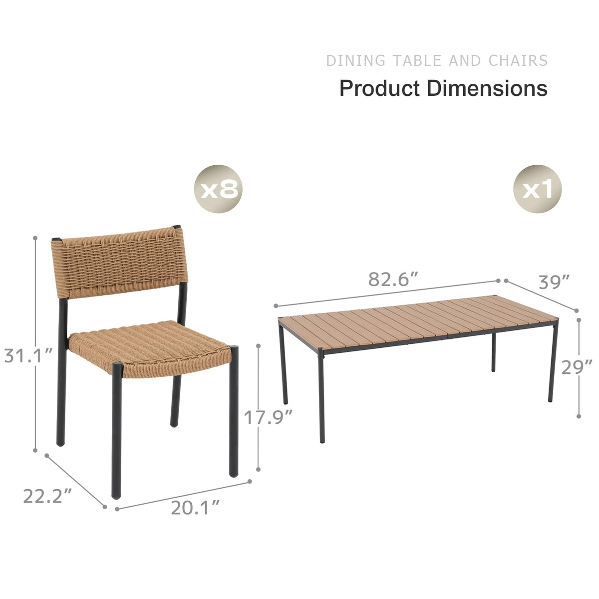 SUNSITT 9 Piece Outdoor Patio Dining Set, No Assembly Required for Chairs
