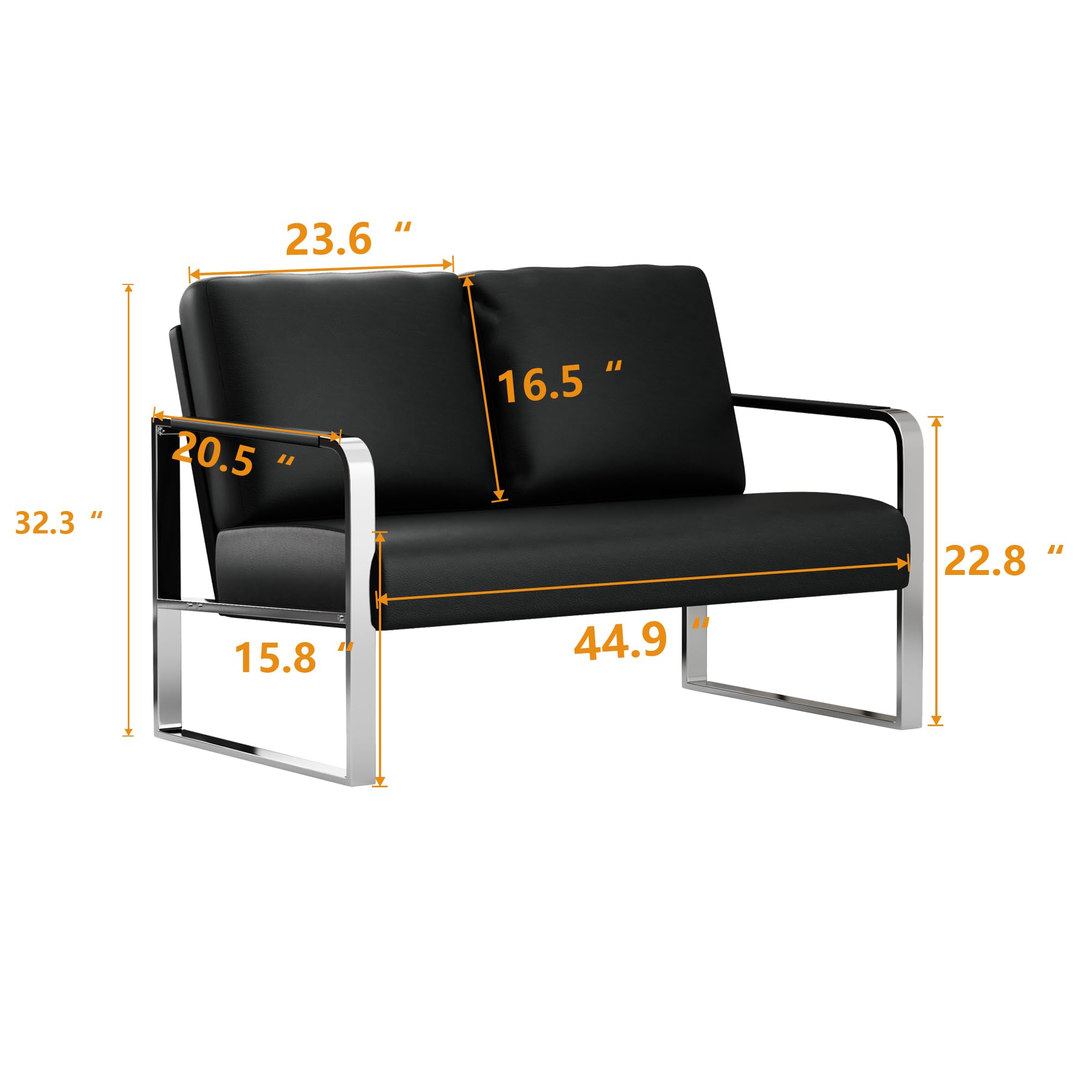 Love Seat Mini Couch Small Settee Loveseat Bench for Living Room, Faux Leather Loveseat Sofa Waiting Room Furniture for Small Spaces with Padded Cushion, Mid Century Modern Black Love Seats