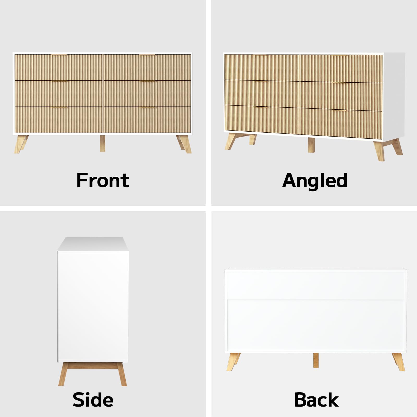 Fluted 6-Drawer Dresser with Wood Legs
