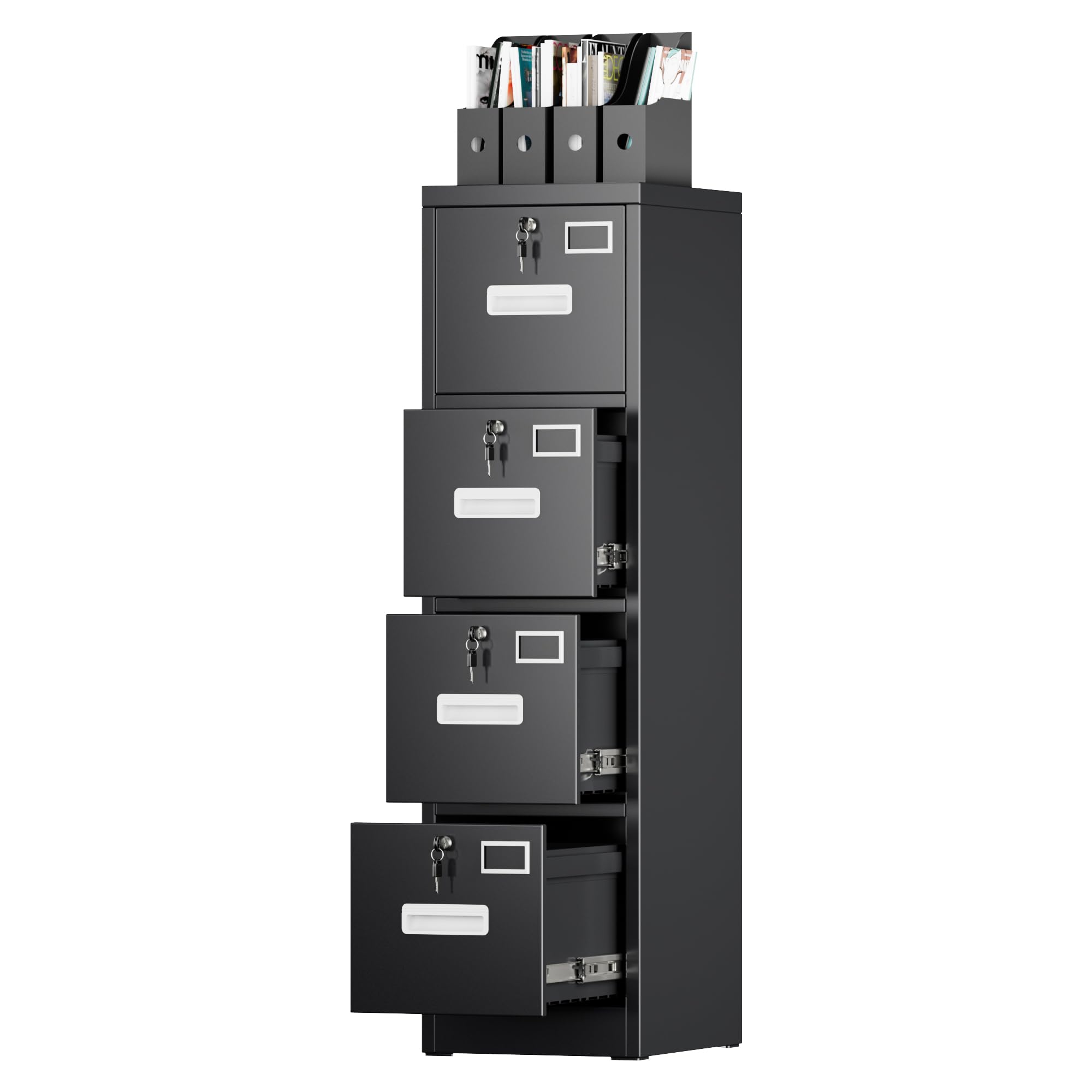 4-Drawer Metal File Cabinet with Lock & Name Card Slots