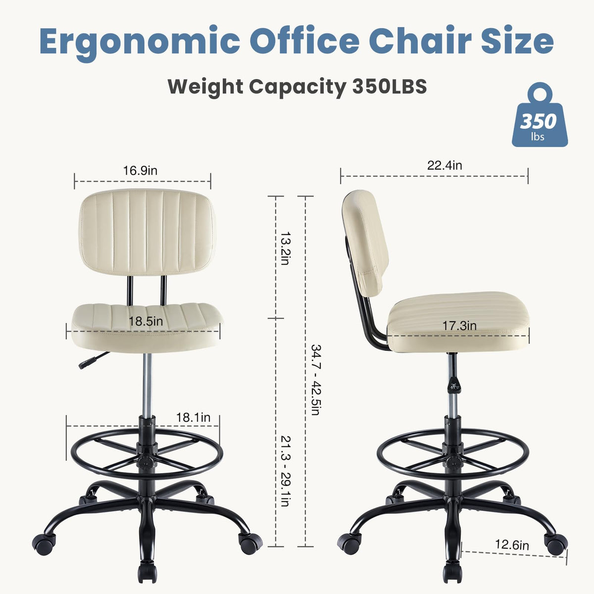 DUMOS Armless Drafting Chair, Standing Desk Chair, Rolling Stool