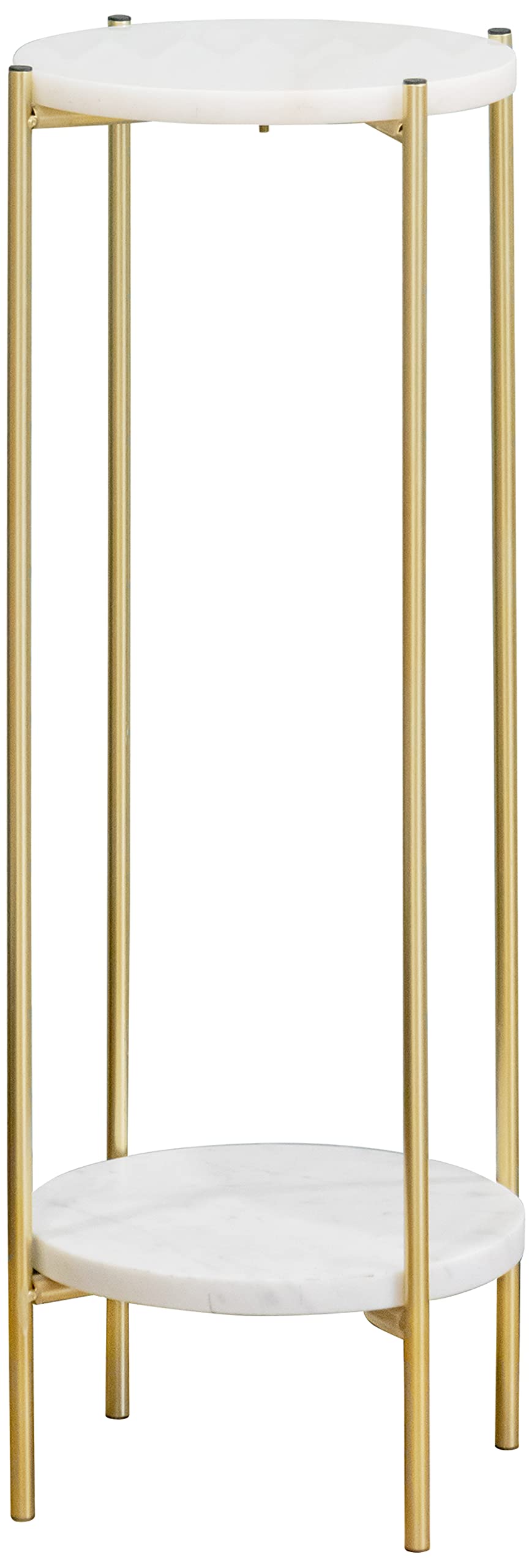 ALPOME Gold Plant Stand Indoor Tall - 2 Tier White Marble Top Side Table, 29.5 Inch Modern Round Metal End Table for Living Room Corner, Small Bedside Tables for Entryway & Bedroom (11x11, Gold)
