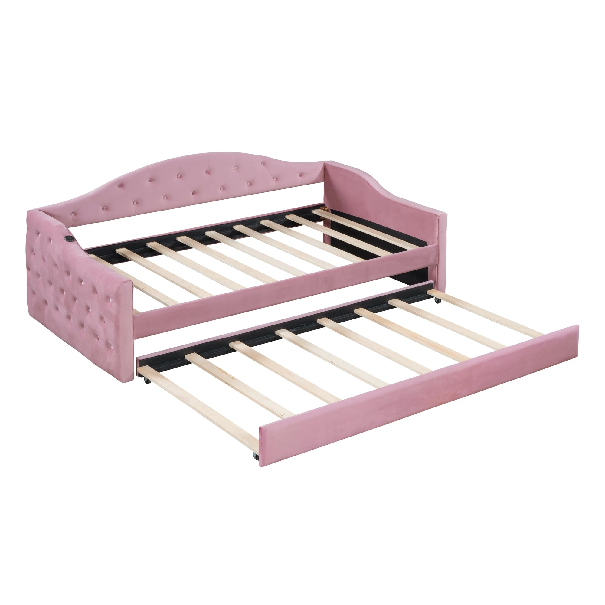 Velvet Tufted Daybed with Trundle & USB Charging