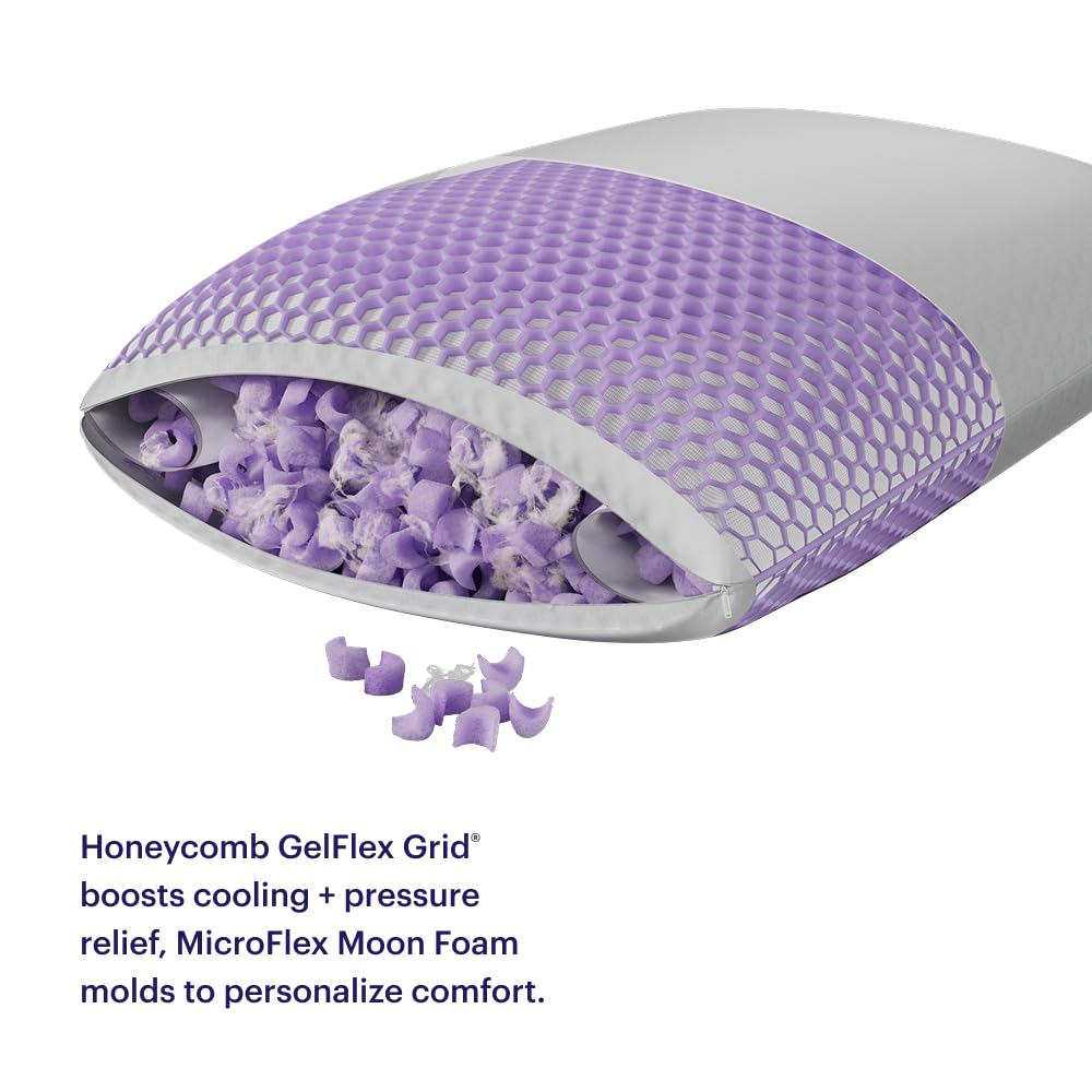 Purple Freeform Pillow - Standard Size - Customizable Cooling Neck Pillow with Adjustable Fill, GelFlex Grid and MicroFlex Moon Foam, Personalized Height and Firmness for All Sleepers
