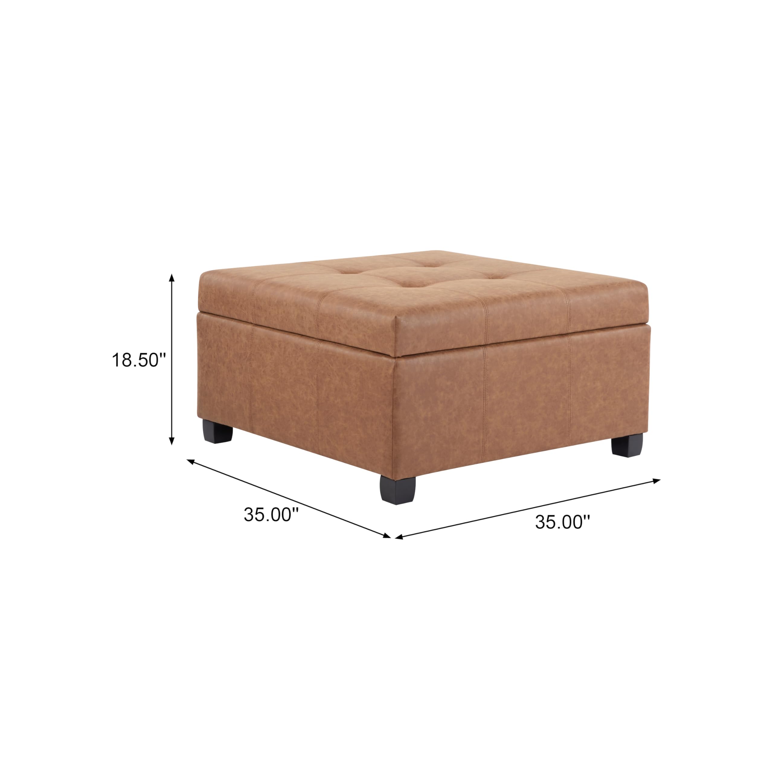 Square Storage Ottoman with Tufted Faux Leather & Wood Legs