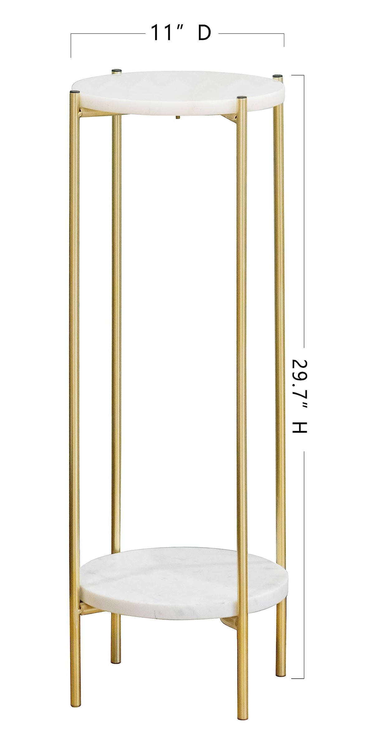 ALPOME Gold Plant Stand Indoor Tall - 2 Tier White Marble Top Side Table, 29.5 Inch Modern Round Metal End Table for Living Room Corner, Small Bedside Tables for Entryway & Bedroom (11x11, Gold)