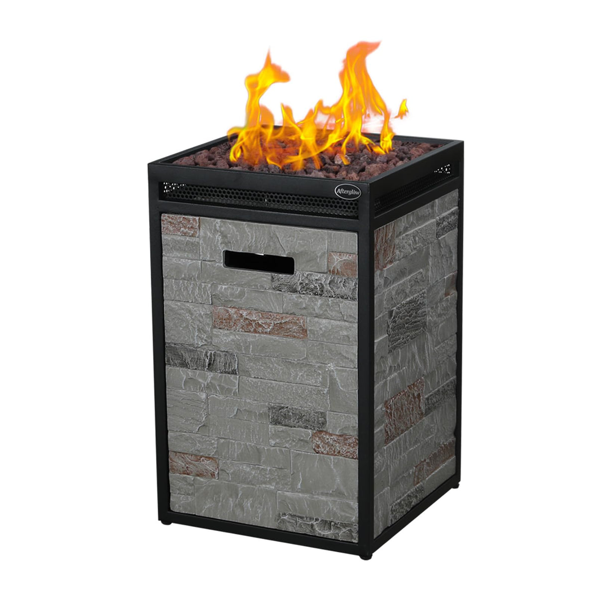 Afterglow Terrafab Grey Panels with Steel Frame 16" Square 40,000 Btu Propane Fire Column Outdoor Wood Effect Fire Pit for Outdoor Patio Garden Backyard Decking Decor