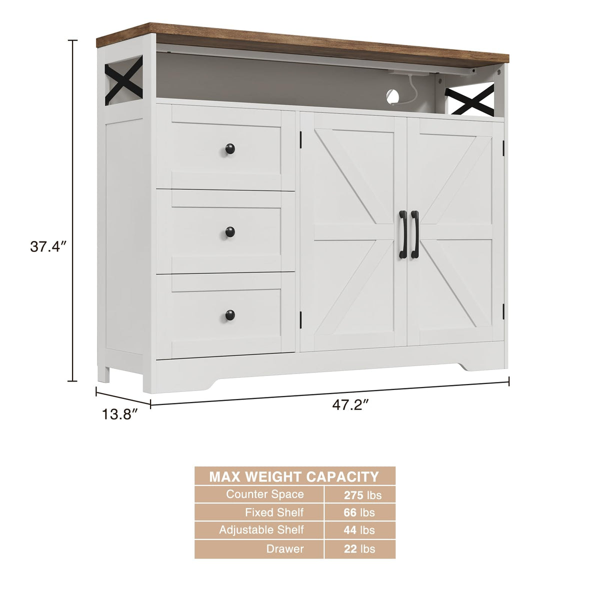 Befrases Farmhouse Buffet Cabinet with Drawers & Open Shelf
