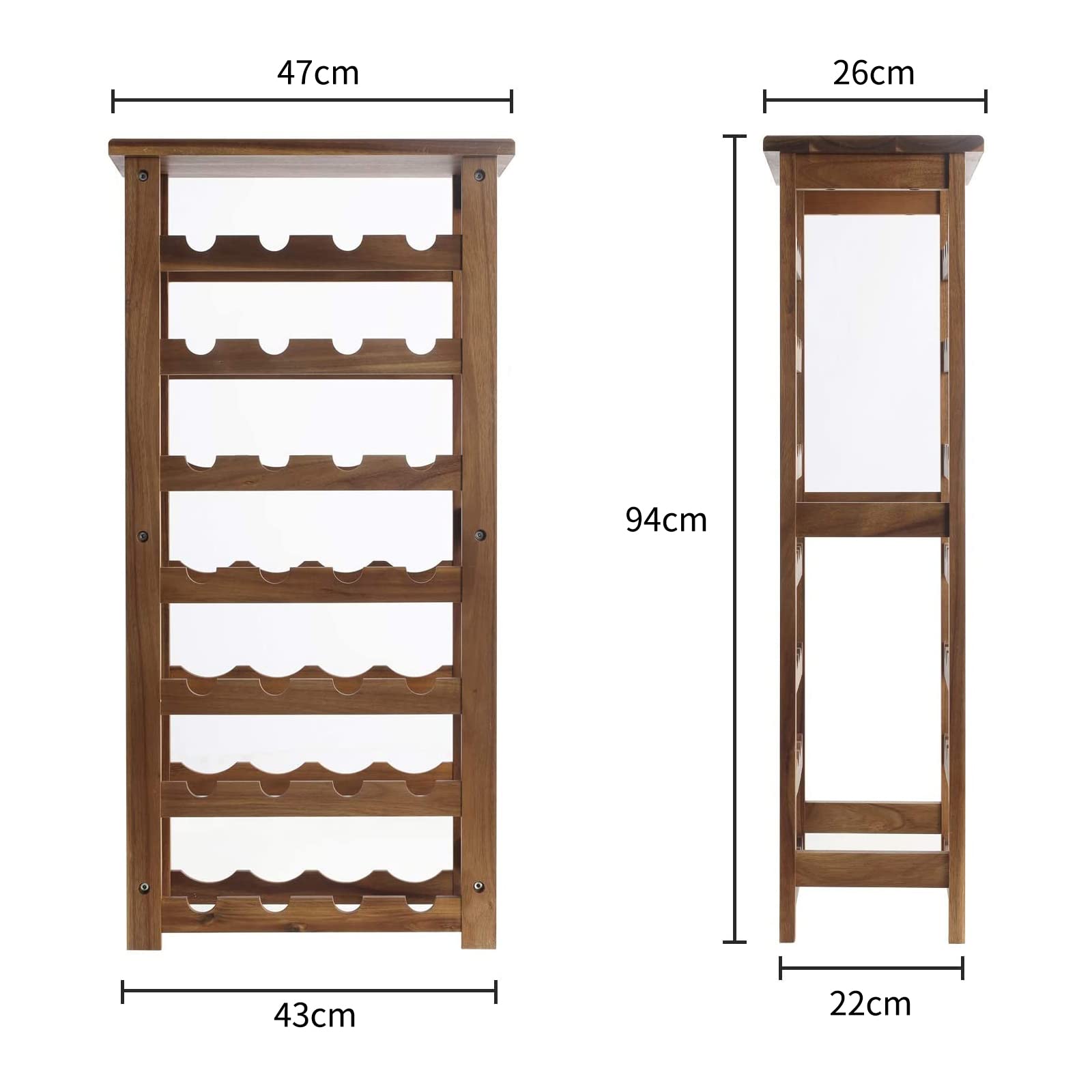 Everous Wine Rack Wood Floor Standing 28 Bottles - 7 Tier Wooden Wine Holder Storage Organizer for Kitchen, Pantry, Wine Cellar, Bar - Freestanding Display Rack Natural Acacia - Sustainable Home Decor