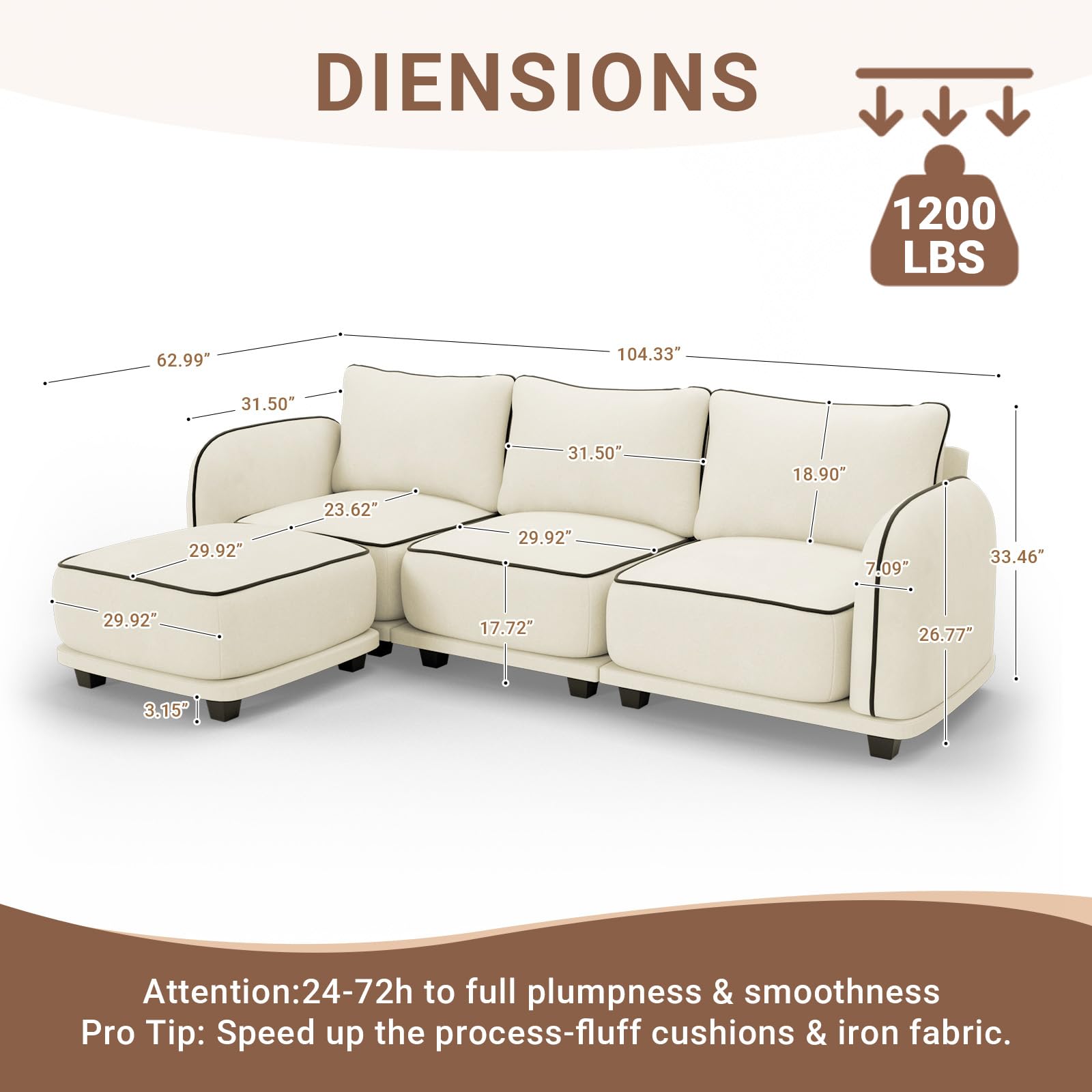 L-Shaped Sectional Sofa with Ottoman