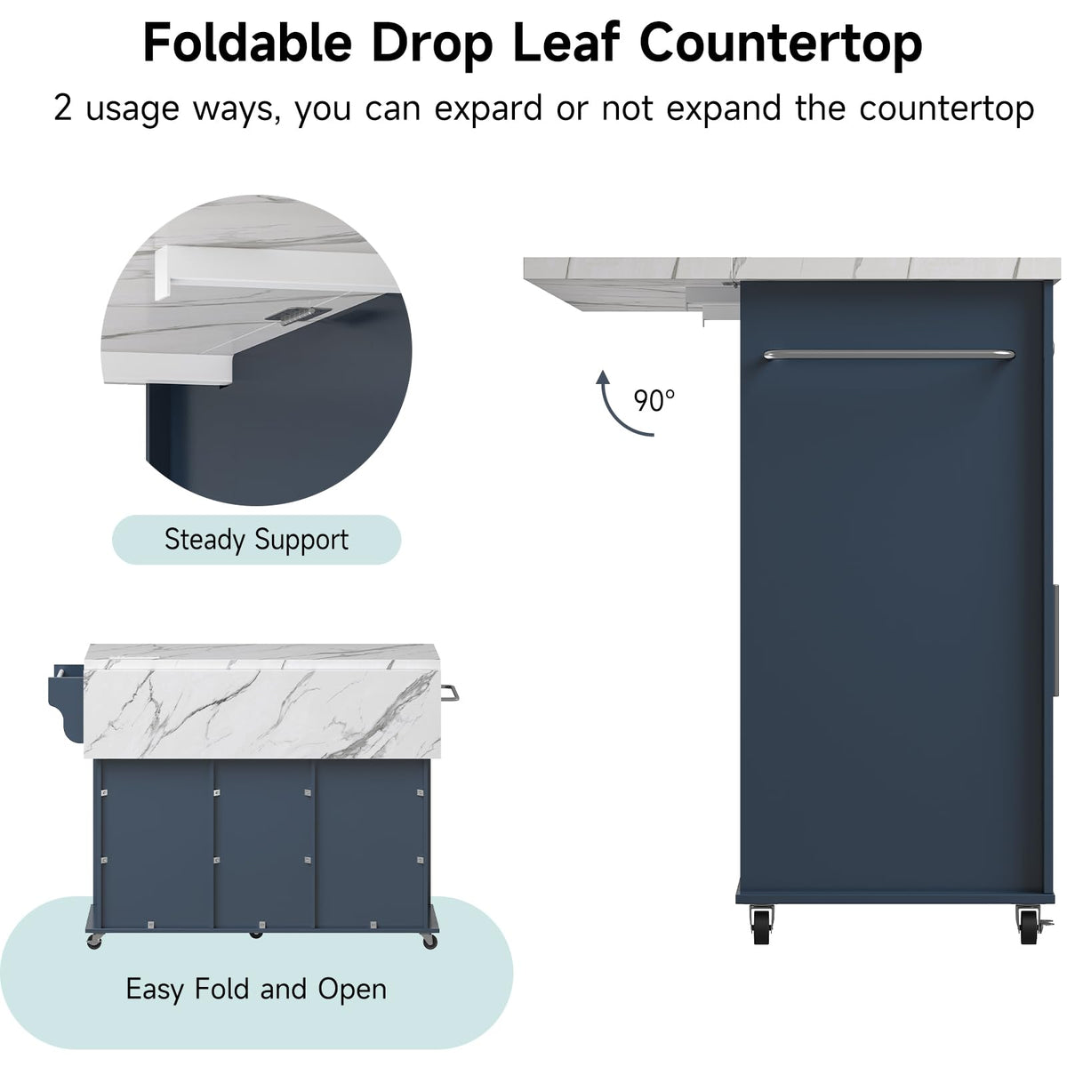 ONBRILL 47" Kitchen Island with 2 Storage Cabinets & 5 Drawers, Blue