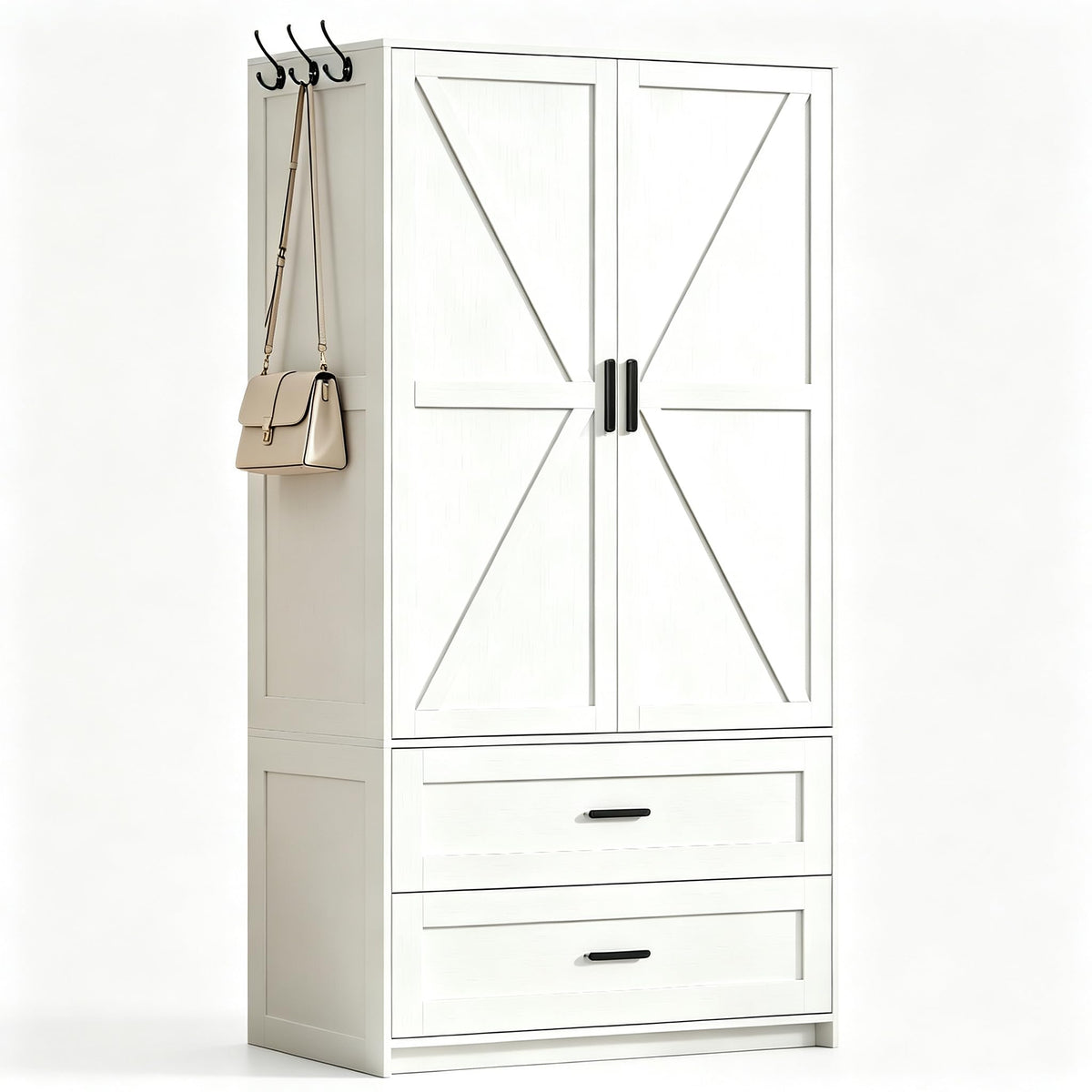 White Farmhouse Wardrobe with Mirror