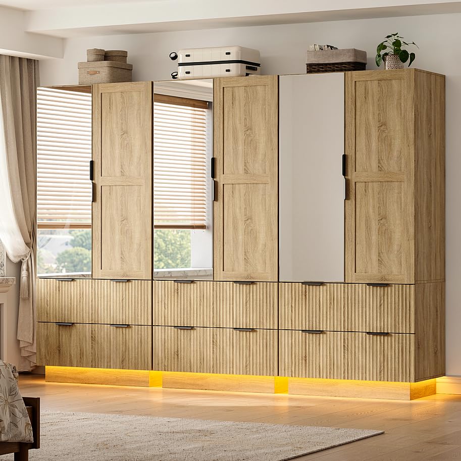 6-Door Mirrored Wardrobe with Drawers