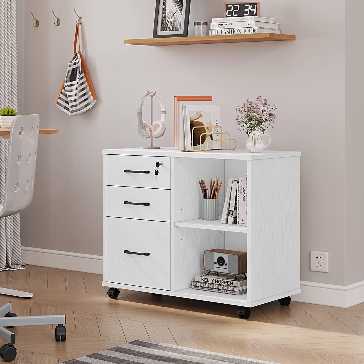 3-Drawer Rolling File Cabinet with Printer Stand