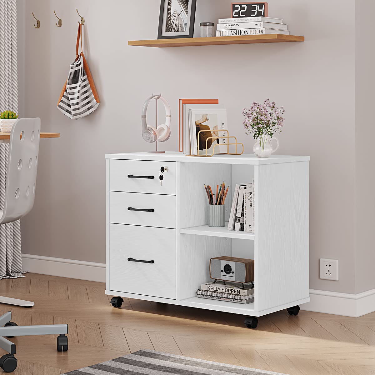 3-Drawer Rolling File Cabinet with Printer Stand