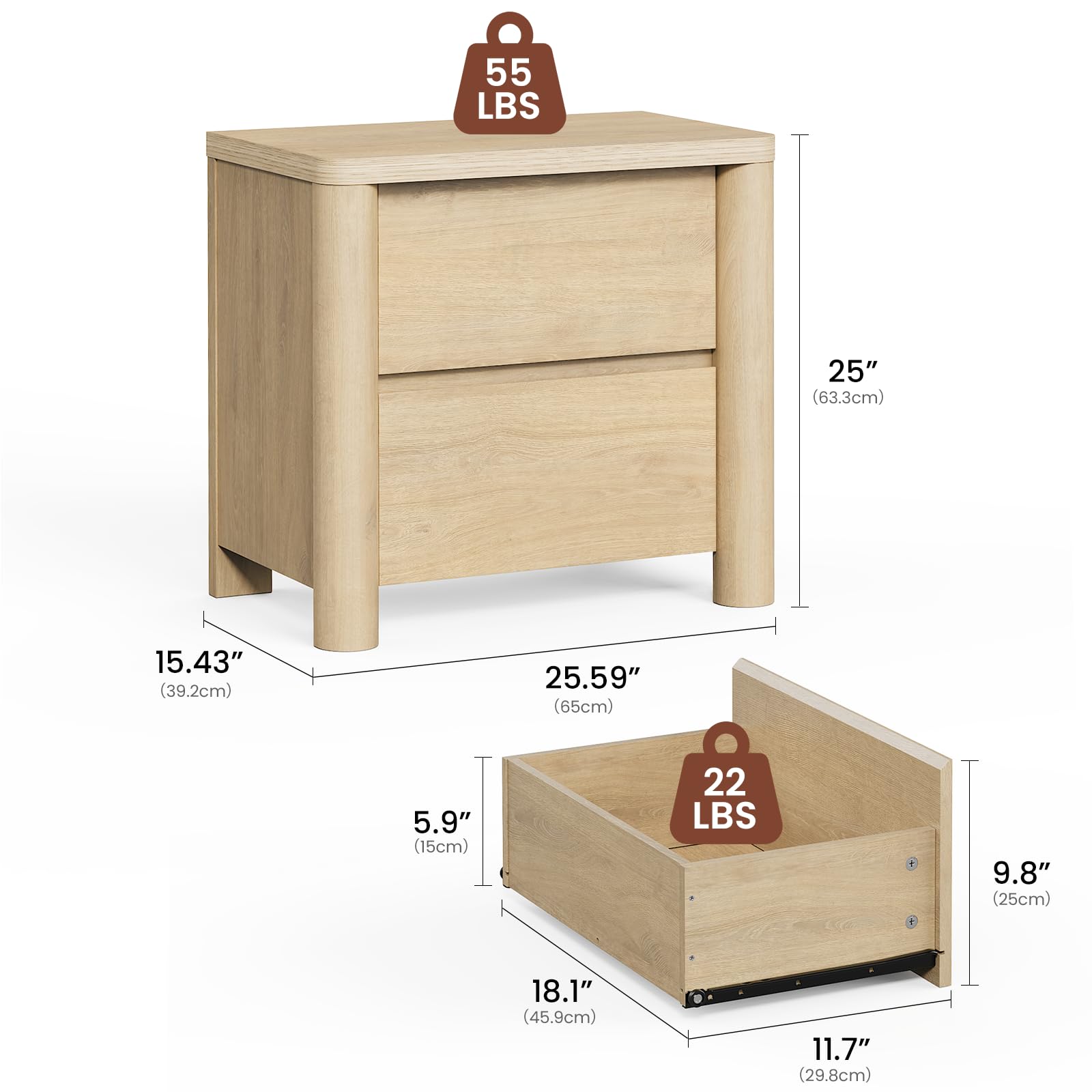 Nightstand Set of 2 with Drawers