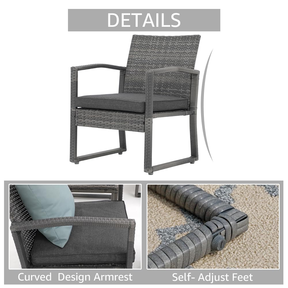Patiorama 3 Piece Patio Furniture Set, Wicker Conversation Set-Dark Grey