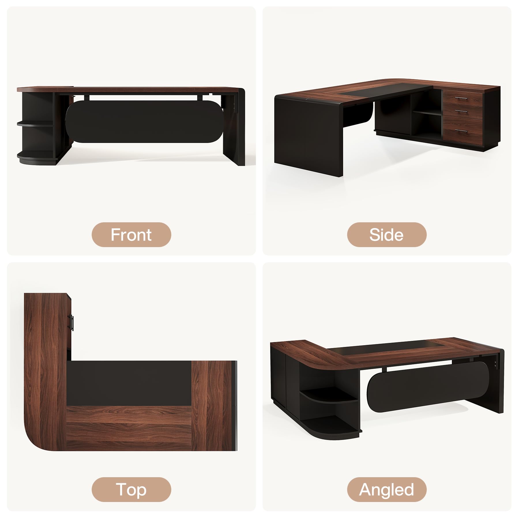 Tribesigns 81'' L-Shaped Executive Desk, Large Modern Office Desk with Drawers and File Cabinet for Home or Business Workspace, Computer Desk with Storage Shelves, Walnut & Black