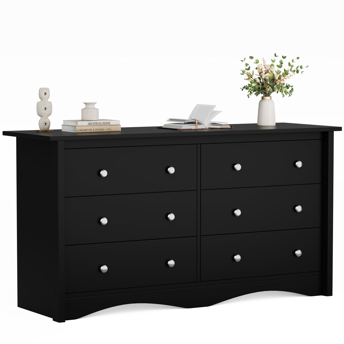 Flamaker Dresser for Bedroom, 6 Drawer Wood Dresser, Black