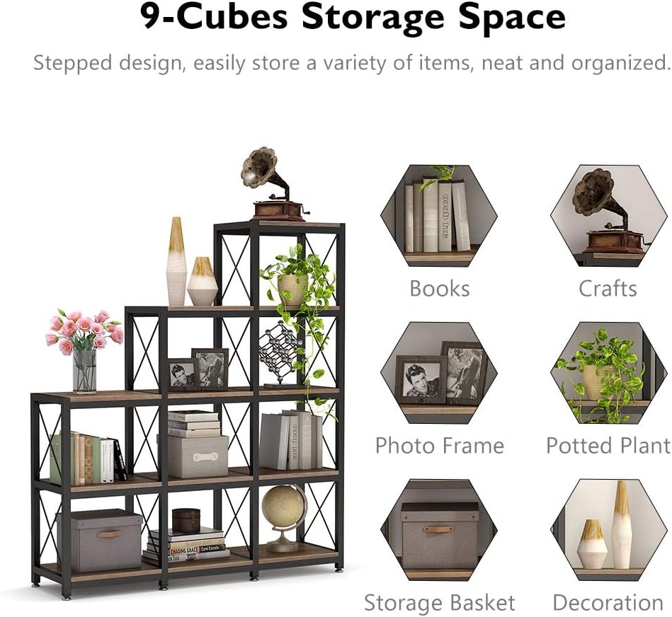 9-Cube Stepped Ladder Corner Bookcase