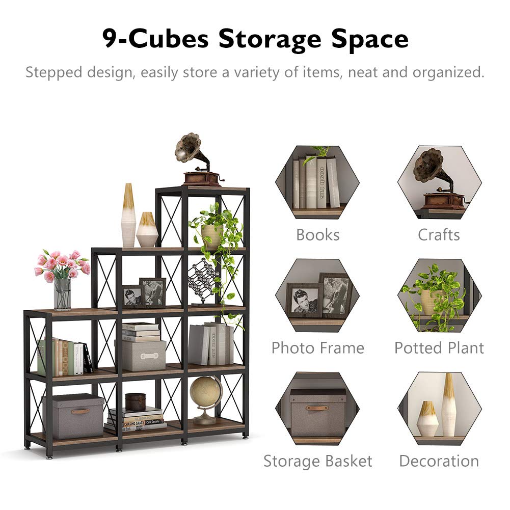9-Cube Stepped Ladder Corner Bookcase