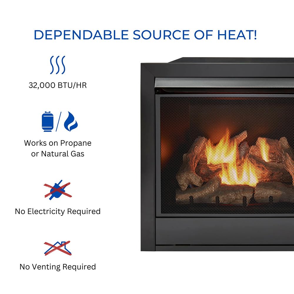 32" Ventless Dual Fuel Gas Fireplace Insert with Remote Control