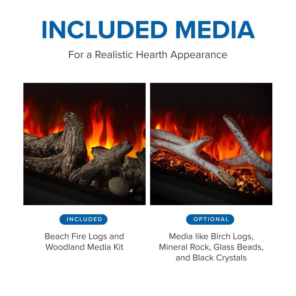 Astound 74 FlexMount Electric Fireplace - NEFL74AB - 74-Inch, Flexible Installation, Built-in or Wall Hanging, Realistic Flames, Wi-Fi Enabled, Voice or App Control, Included Logs and Woodland Kit
